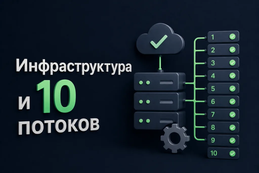 Достижение: инфраструктура и 10 потоков